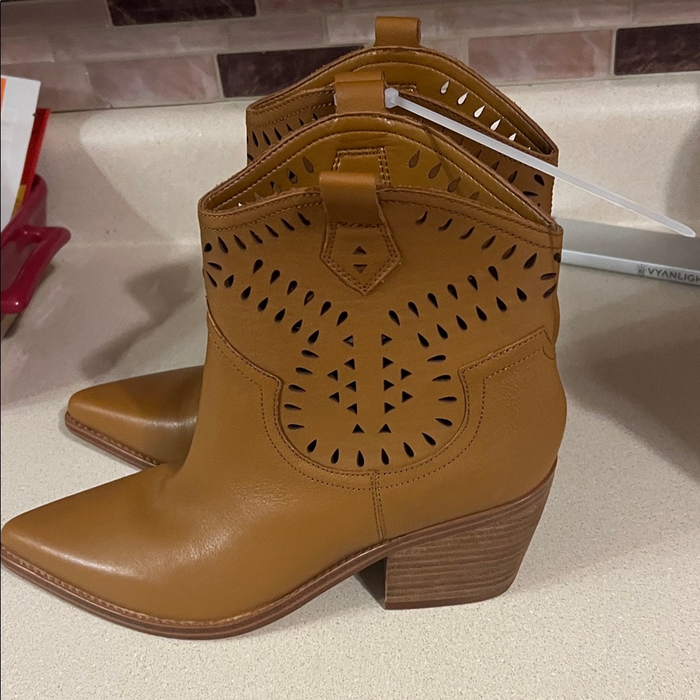 Marc Fisher Tan Ankle Boots with Cutout Design